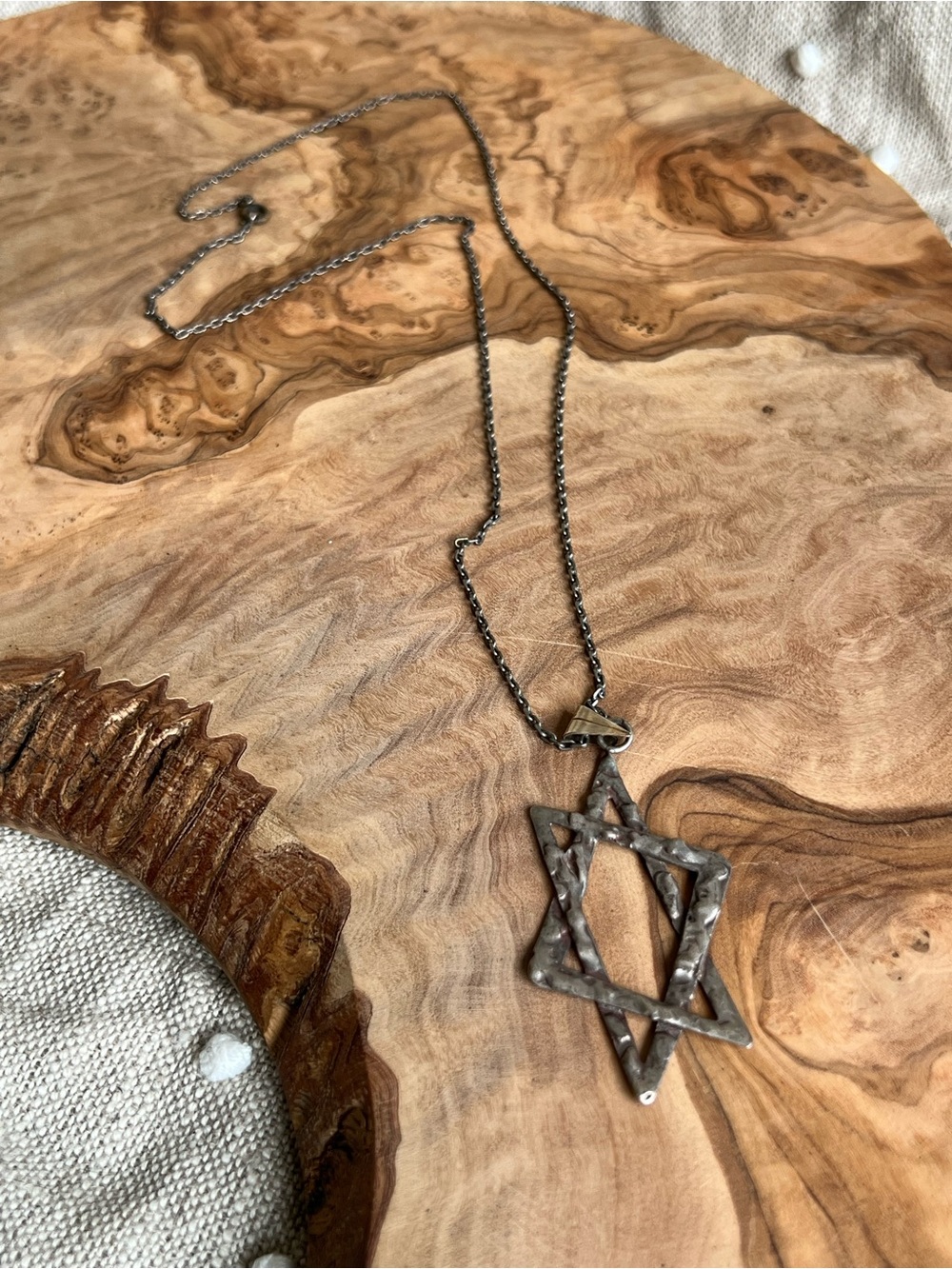 Sterling Silver Star of David Pendant Necklace - Oxidized Silver 925